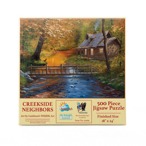 SUNSOUT INC - Creekside Neighbors - 500 pc Jigsaw Puzzle by Artist: Lambson's Wildlife Art - Finished Size 18" x 24" - MPN# 50169