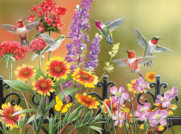 SUNSOUT INC - Hummingbirds at the Gate - 500 pc Jigsaw Puzzle by Artist: William Vanderdasson - Finished Size 18" x 24" - MPN# 30481