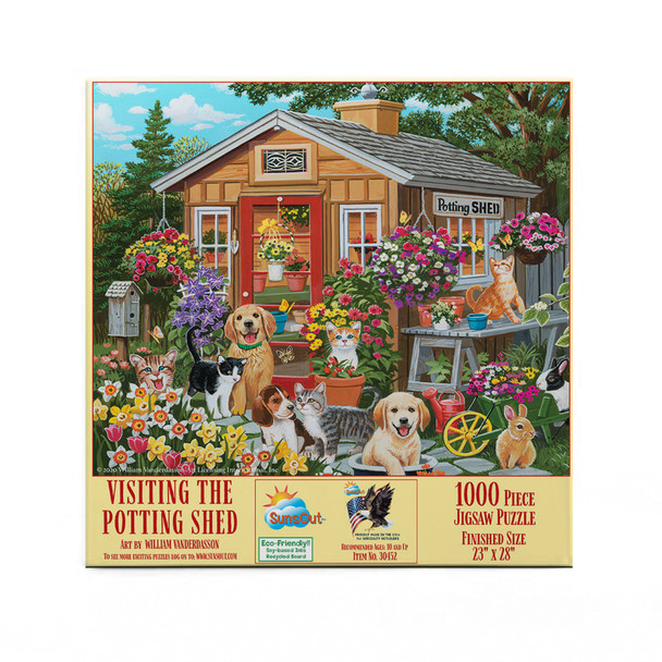 SUNSOUT INC - Visiting the Potting Shed - 1000 pc Jigsaw Puzzle by Artist: William Vanderdasson - Finished Size 23" x 28" - MPN# 30452