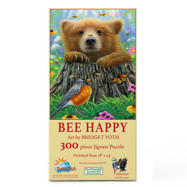 SUNSOUT INC - Bee Happy - 300 pc Jigsaw Puzzle by Artist: Bridget Voth - Finished Size 18" x 24" - MPN# 52030
