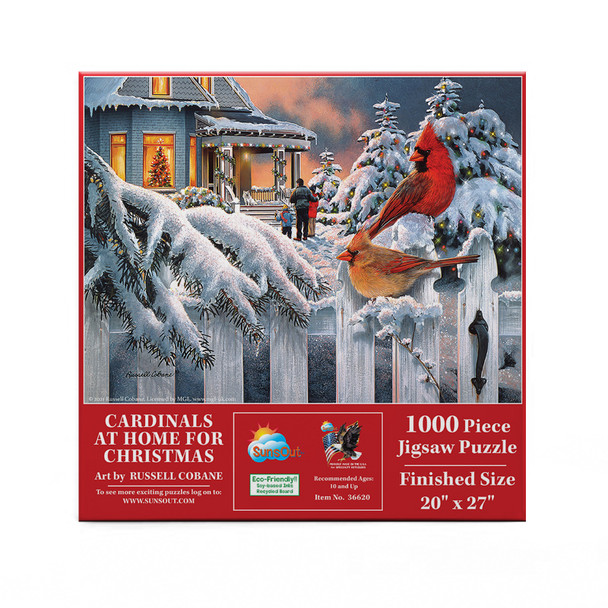 SUNSOUT INC - Cardinals at home for Christmas - 1000 pc Jigsaw Puzzle by Artist: Russell Cobane - Finished Size 20" x 27" Christmas - MPN# 36620