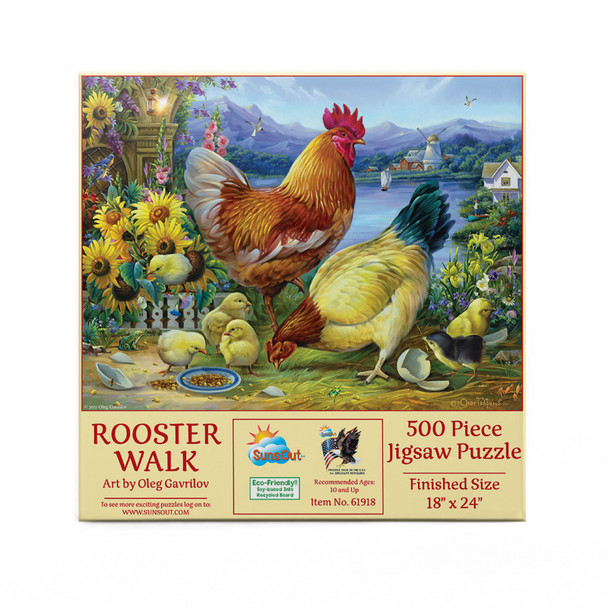 SUNSOUT INC - Rooster Walk - 500 pc Jigsaw Puzzle by Artist: Oleg Gavrilov - Finished Size 18" x 24" - MPN# 61918