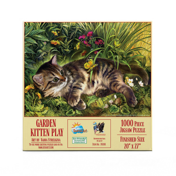 SUNSOUT INC - Garden Kitten Play - 1000 pc Jigsaw Puzzle by Artist: Nadia Strelkina - Finished Size 20" x 27" - MPN# 39208