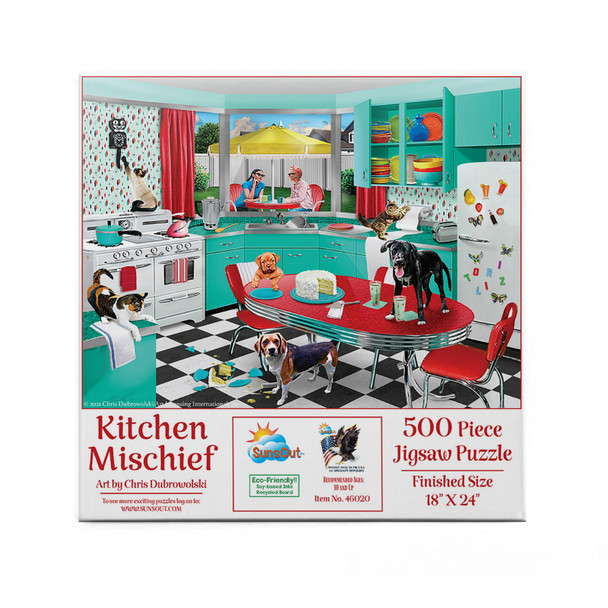 SUNSOUT INC - Kitchen Mischief - 500 pc Jigsaw Puzzle by Artist: Chris Dobrowolski - Finished Size 18" x 24" - MPN# 46020