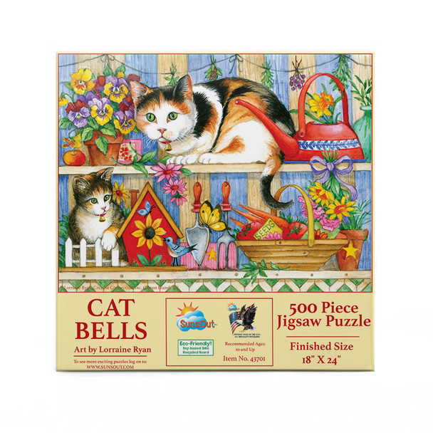 SUNSOUT INC - Cat Bells - 500 pc Jigsaw Puzzle by Artist: Lorraine Ryan - Finished Size 18" x 24" - MPN# 43701