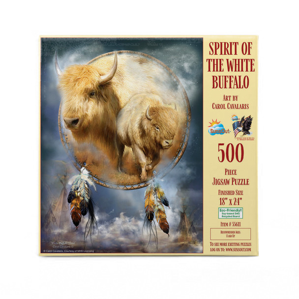 SUNSOUT INC - Spirit of the White Buffalo - 500 pc Jigsaw Puzzle by Artist: Carol Cavalaris - Finished Size 18" x 24" - MPN# 55611 SUNSOUT INC - Spirit of the White Buffalo - 500 pc Jigsaw Puzzle by Artist: Carol Cavalaris - Finished Size 18" x 24" - MPN# 55611