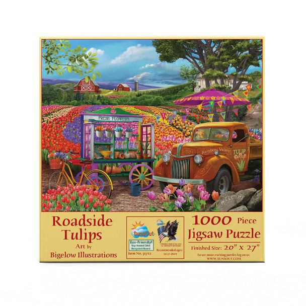 SUNSOUT INC - Roadside Tulips - 1000 pc Jigsaw Puzzle by Artist: Bigelow Illustrations - Finished Size 20" x 27" - MPN# 31712