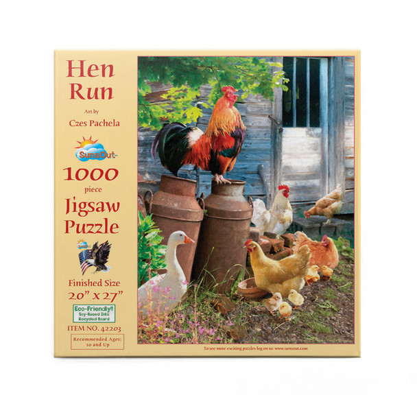 SUNSOUT INC - Hen Run - 1000 pc Jigsaw Puzzle by Artist: Czes Pachela - Finished Size 20" x 27" - MPN# 42203