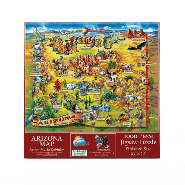 SUNSOUT INC - Arizona Map - 1000 pc Jigsaw Puzzle by Artist: Maria Rabinky - Finished Size 23" x 28" - MPN# 20525