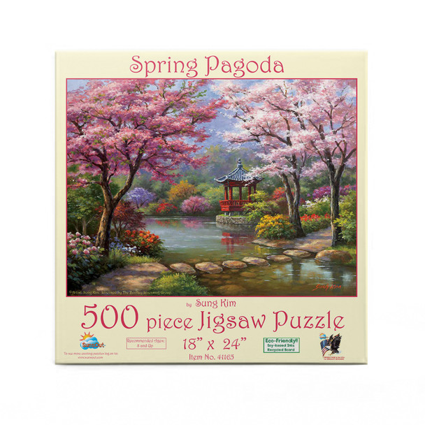 SUNSOUT INC - Spring Pagoda - 500 pc Jigsaw Puzzle by Artist: Sung Kim - Finished Size 18" x 24" - MPN# 41165