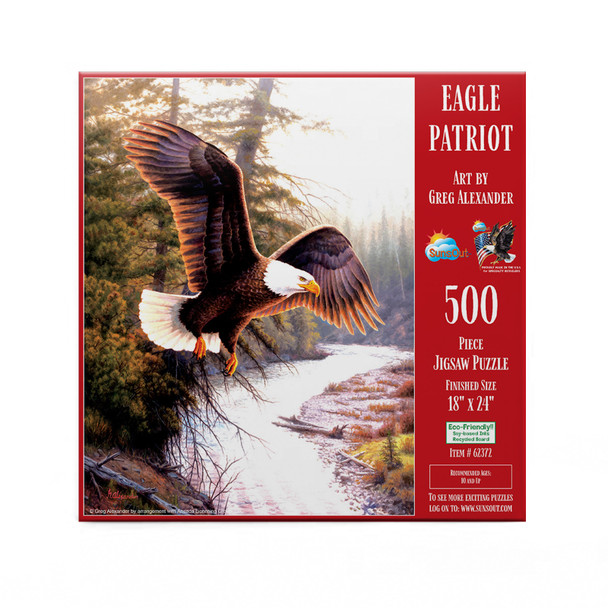 SUNSOUT INC - Eagle Patriot - 500 pc Jigsaw Puzzle by Artist: Greg Alexander - Finished Size 18" x 24" - MPN# 62372