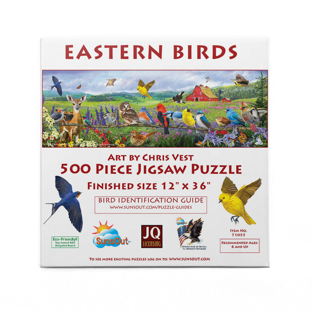 SUNSOUT INC - Eastern Birds - 500 pc Jigsaw Puzzle by Artist: R. Christopher Vest - Finished Size 12" x 36" Easter - MPN# 71055 SUNSOUT INC - Eastern Birds - 500 pc Jigsaw Puzzle by Artist: R. Christopher Vest - Finished Size 12" x 36" Easter - MPN# 71055