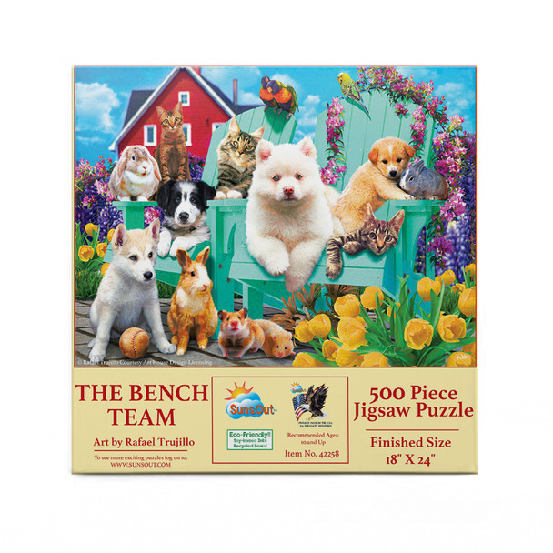 SUNSOUT INC - The Bench Team - 500 pc Jigsaw Puzzle by Artist: Rafael Trujillo - Finished Size 18" x 24" - MPN# 42258
