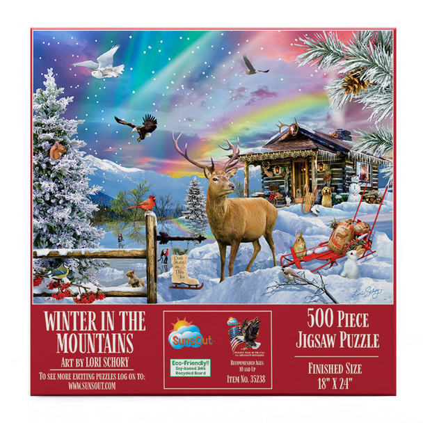 SUNSOUT INC - Winter in the Mountains - 500 pc Jigsaw Puzzle by Artist: Lori Schory - Finished Size 18" x 24" - MPN# 35238