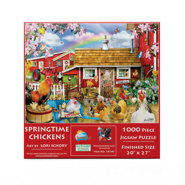 SUNSOUT INC - Springtime Chickens - 1000 pc Jigsaw Puzzle by Artist: Lori Schory - Finished Size 20" x 27" - MPN# 34740