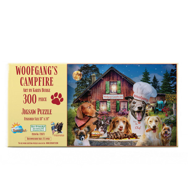 SUNSOUT INC - Wolfgang's Campfire - 300 pc Jigsaw Puzzle by Artist: Karen Burke - Finished Size 18" x 24" Dogs - MPN# 72073