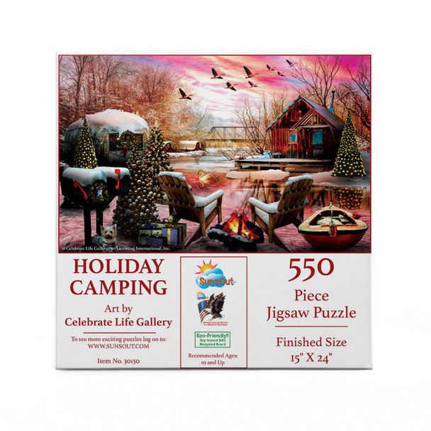 SUNSOUT INC - Holiday Camping - 550 pc Jigsaw Puzzle by Artist: Celebrate Life Gallery - Finished Size 15" x 24" Christmas - MPN# 30150