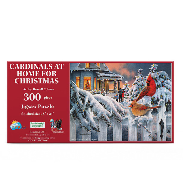 SUNSOUT INC - Cardinals at home for Christmas - 300 pc Jigsaw Puzzle by Artist: Russell Cobane - Finished Size 18" x 24" Christmas - MPN# 36781