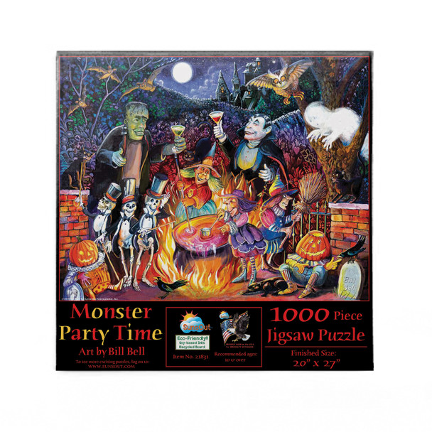 SUNSOUT INC - Monster Party Time - 1000 pc Jigsaw Puzzle by Artist: Bill Bell - Finished Size 20" x 27" Halloween - MPN# 21831 SUNSOUT INC - Monster Party Time - 1000 pc Jigsaw Puzzle by Artist: Bill Bell - Finished Size 20" x 27" Halloween - MPN# 21831