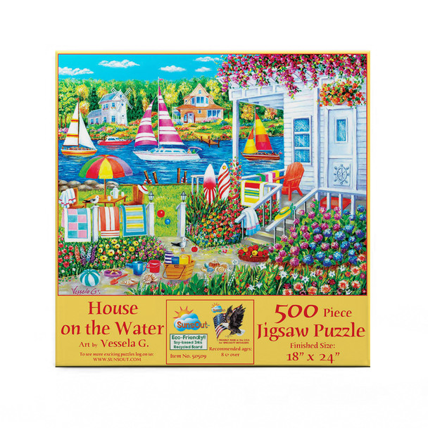 SUNSOUT INC - House on the Water - 500 pc Jigsaw Puzzle by Artist: Vessela G - Finished Size 18" x 24" - MPN# 50509