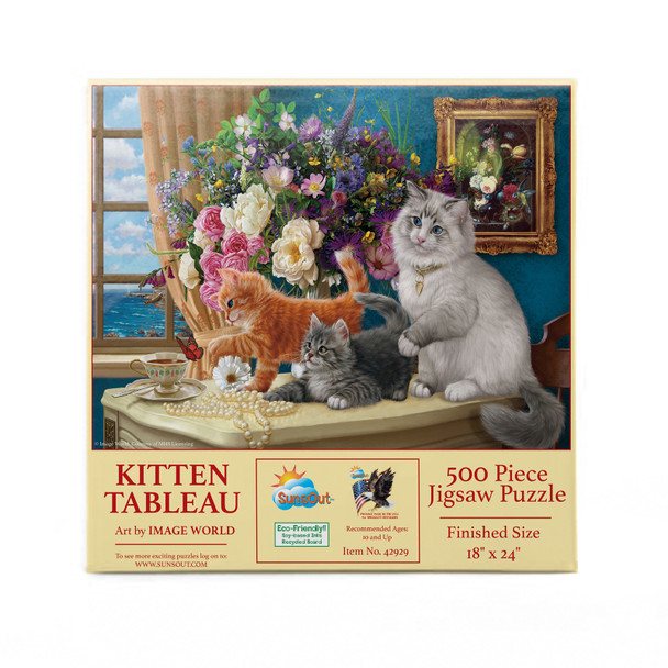 SUNSOUT INC - Kitten Tableau - 500 pc Jigsaw Puzzle by Artist: Image World - Finished Size 18" x 24" - MPN# 42929