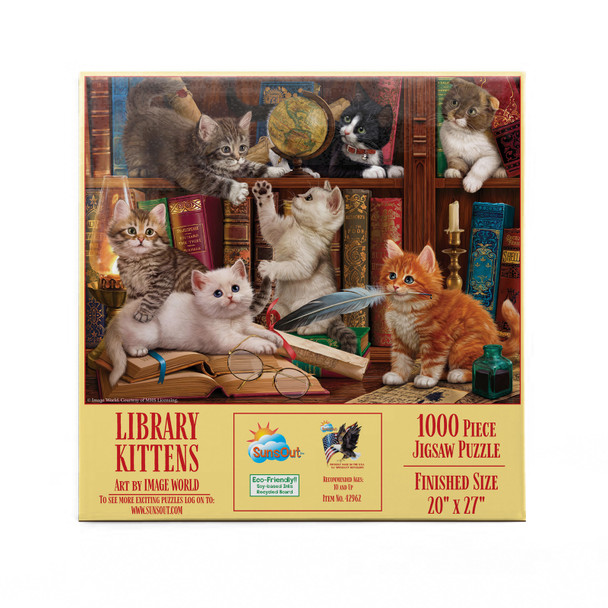SUNSOUT INC - Library Kittens - 1000 pc Jigsaw Puzzle by Artist: Image World - Finished Size 20" x 27" - MPN# 42962