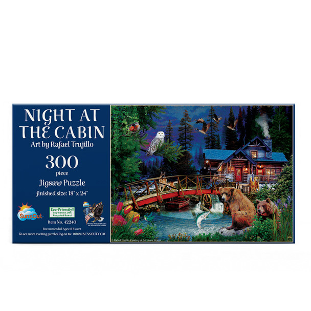 SUNSOUT INC - Night at the Cabin - 300 pc Jigsaw Puzzle by Artist: Rafael Trujillo - Finished Size 18" x 24" Animals - MPN# 42240
