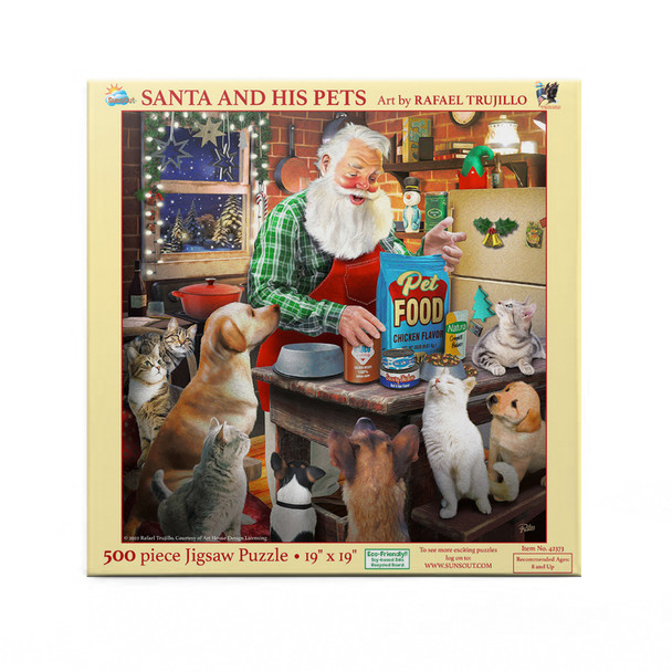SUNSOUT INC - Santa and His Pets - 500 pc Jigsaw Puzzle by Artist: Rafael Trujillo - Finished Size 19" x 19" Christmas - MPN# 42373