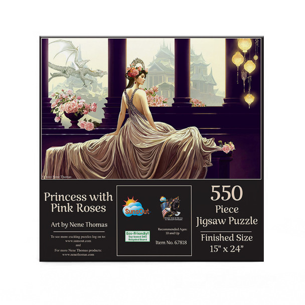 SUNSOUT INC - Princess with Pink Roses - 550 pc Jigsaw Puzzle by Artist: Nene Thomas - Finished Size 15" x 24" Fantasy - MPN# 67818