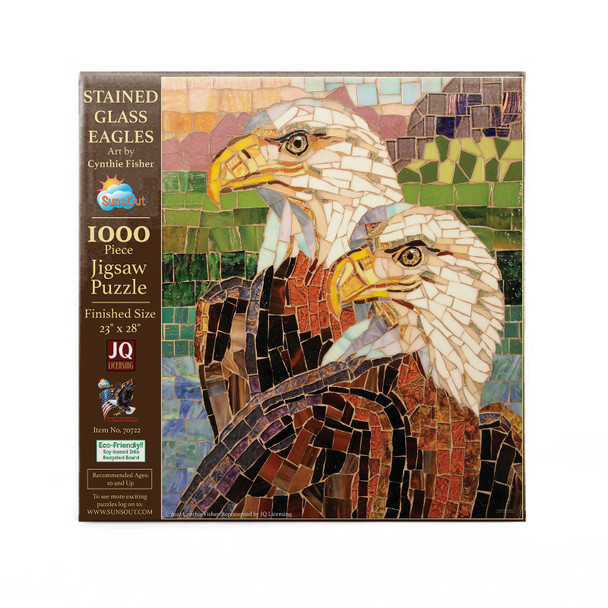 SUNSOUT INC - Stained Glass Eagles - 1000 pc Jigsaw Puzzle by Artist: Cynthie Fisher - Finished Size 26" x 26" - MPN# 70722