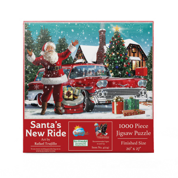 SUNSOUT INC - Santa's New Ride - 1000 pc Jigsaw Puzzle by Artist: Rafael Trujillo - Finished Size 20" x 27" Christmas - MPN# 42247
