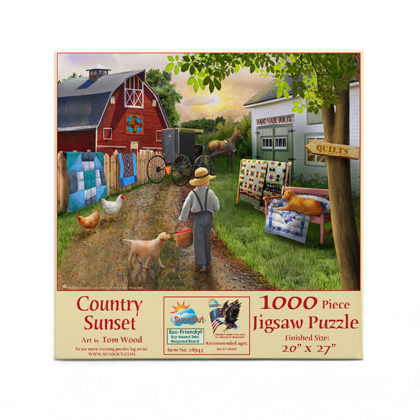 SUNSOUT INC - Country Sunset - 1000 pc Jigsaw Puzzle by Artist: Tom Wood - Finished Size 20" x 27" - MPN# 28943