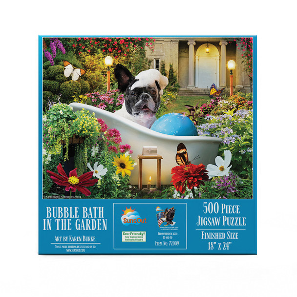 SUNSOUT INC - Bubble Bath in the Garden - 500 pc Jigsaw Puzzle by Artist: Karen Burke - Finished Size 18" x 24" - MPN# 72009