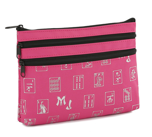 Mah Jongg Direct Pink - Fuchsia and Silver Pattern  3-Zipper Purse, holds 2023 card, easy to clean, designer style