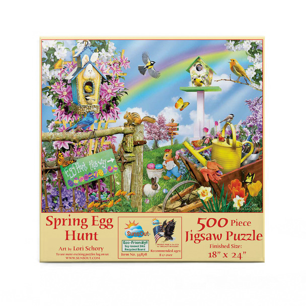 SUNSOUT INC - Spring Egg Hunt - 500 pc Jigsaw Puzzle by Artist: Lori Schory - Finished Size 18" x 24" Easter - MPN# 34878