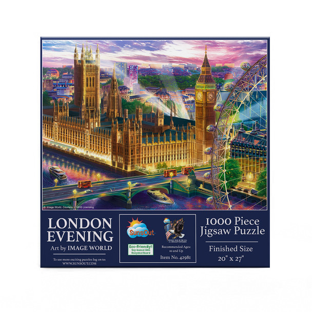 SUNSOUT INC - London Evening - 1000 pc Jigsaw Puzzle by Artist: Image World - Finished Size 20" x 27" - MPN# 42981