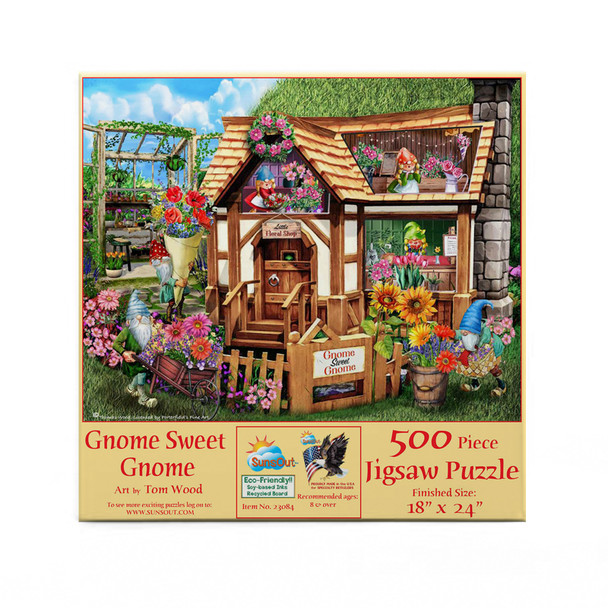 SUNSOUT INC - Gnome Sweet Gnome - 500 pc Jigsaw Puzzle by Artist: Tom Wood - Finished Size 18" x 24" - MPN# 23084