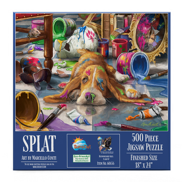 SUNSOUT INC - Splat - 500 pc Jigsaw Puzzle by Artist: Marcello Conti - Finished Size 18" x 24" Dog Theme - MPN# 60656