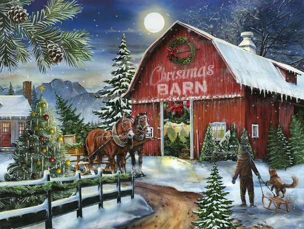 SUNSOUT INC - At the Christmas Barn - 500 pc Jigsaw Puzzle by Artist: Tom Wood -  - Finished Size 18" x 24" - MPN# 29788