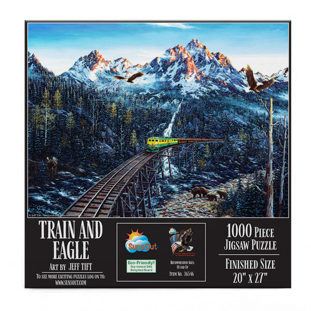 SUNSOUT INC - Train and Eagle - 1000 pc Jigsaw Puzzle by Jeff Tift - Finished Size 20" x 27" - MPN# 36546