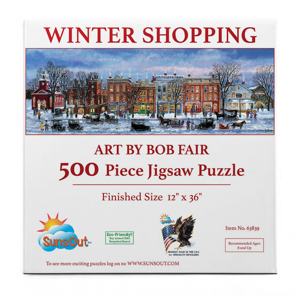 SUNSOUT INC - Winter Shopping - 500 pc Jigsaw Puzzle by Bob Fair - Finished Size 12" x 36" - MPN# 63839