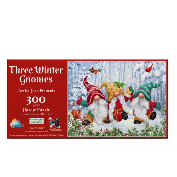 SUNSOUT INC - Three Winter Gnomes - 300 pc Christmas Jigsaw Puzzle by Artist: Jean Francois - Finished Size 18" x 24" - MPN# 61825