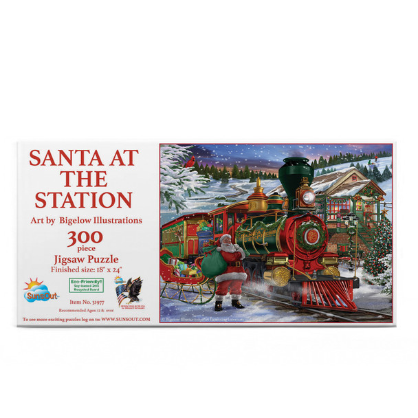 SUNSOUT INC - Santa at the Station - 300 pc Jigsaw Puzzle by Artist: Bigelow Illustrations - Finished Size 18" x 24" - MPN# 31977
