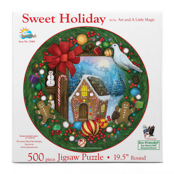 SUNSOUT INC - Sweet Holiday - 500 pc Round Jigsaw Puzzle by Artist: Art and a Little Magic - MPN# 71906