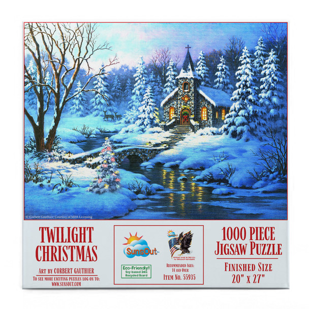 SUNSOUT INC - Twilight Christmas - 1000 pc Jigsaw Puzzle by Artist: Corbert Gauthier - Finished Size 20" x 27" - MPN# 55935
