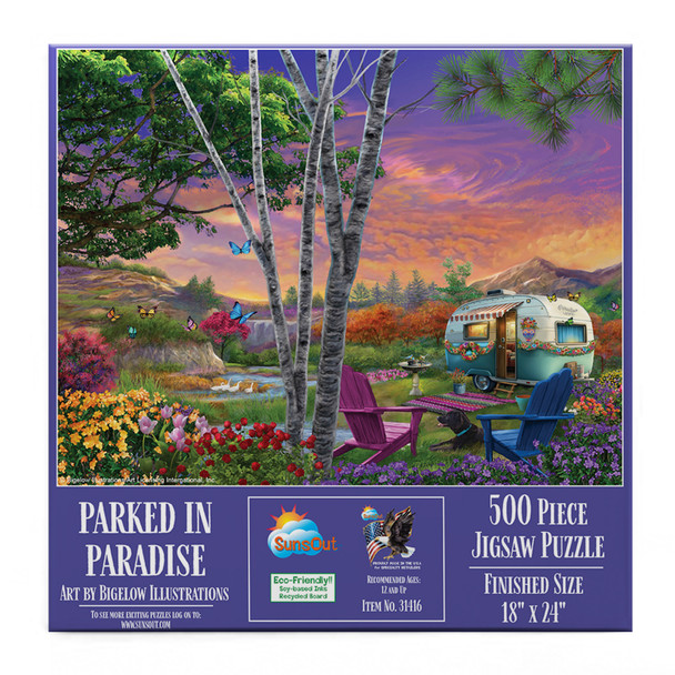 SUNSOUT INC - Parked in Paradise - 500 pc Jigsaw Puzzle by Artist: Bigelow Illustrations - MPN # 31416