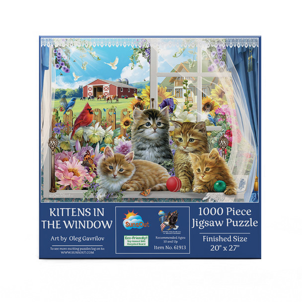 SUNSOUT INC - Kittens in the Window - 1000 pc Jigsaw Puzzle by Artist: Oleg Gavrilov - Finished Size 20" x 27" - MPN# 61913