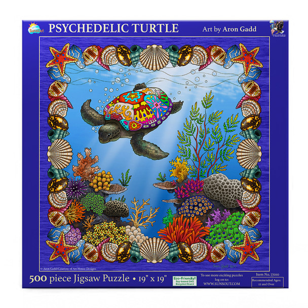 SUNSOUT INC - Psychedelic Turtle - 500 pc  Jigsaw Puzzle by Artist: Aron Gadd - MPN# 77010 SUNSOUT INC - Psychedelic Turtle - 500 pc  Jigsaw Puzzle by Artist: Aron Gadd - MPN# 77010