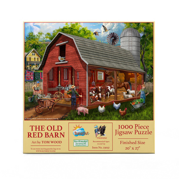 SUNSOUT INC - The Old Red Barn - 1000 pc Jigsaw Puzzle by Artist: Tom Wood - Finished Size 20" x 27" - MPN# 23037