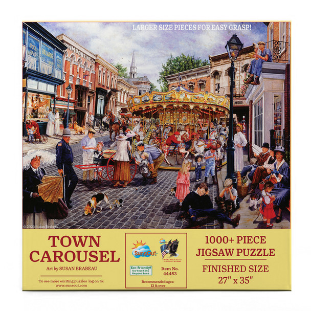 SUNSOUT INC - Town Carousel - 1000 pc Large Piece Jigsaw Puzzle by Artist: Susan Brabeau - MPN # 44453 SUNSOUT INC - Town Carousel - 1000 pc Large Piece Jigsaw Puzzle by Artist: Susan Brabeau - MPN # 44453